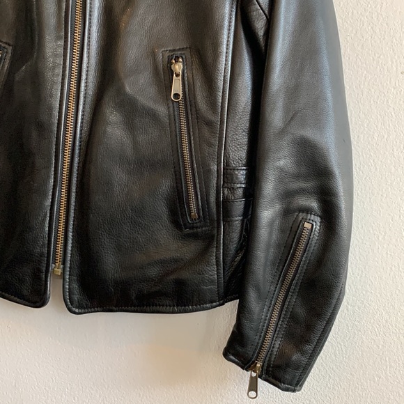 Heavy Cowhide Black Leather 4-pkt Moto Jacket with Brass Hardware - Picture 6 of 15